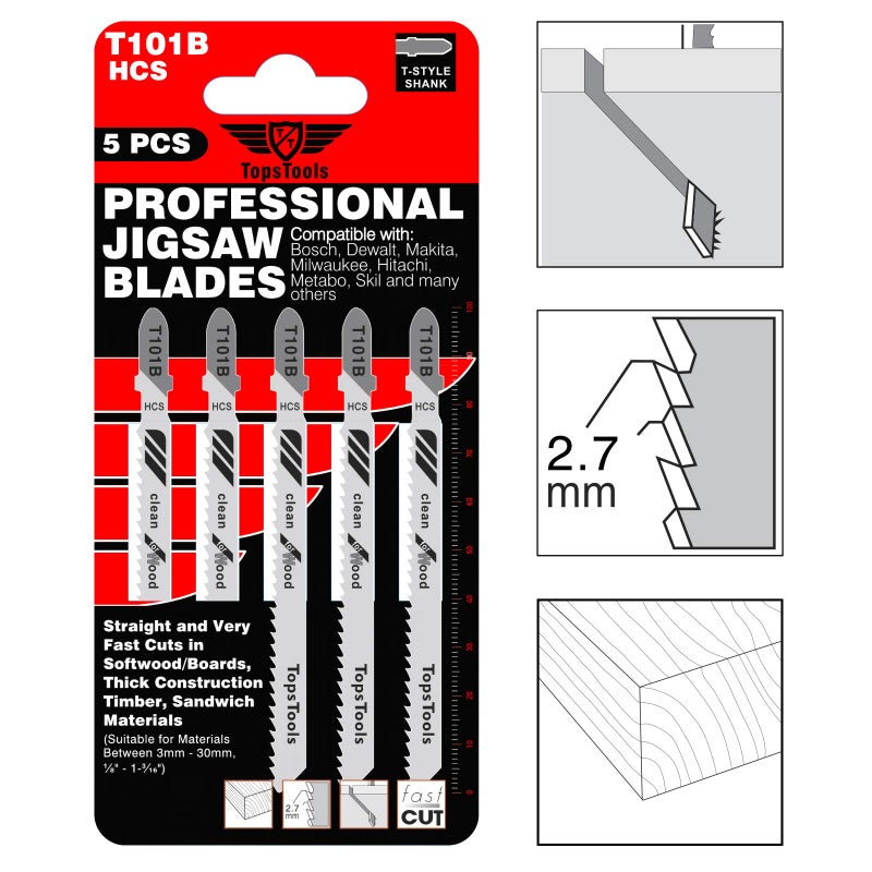TopsTools 25 x TopsTools T101B 100mm Jigsaw Blades Designed for Clean Cuts in Wood - Image 4